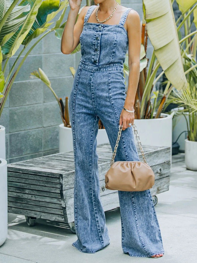 Women's Jumpsuits Washed Micro-Flare Suspender Jumpsuit - Jumpsuits - Instastyled | Online Fashion Free Shipping Clothing, Dresses, Tops, Shoes - 30/03/2022 - Bottoms - Color_Blue