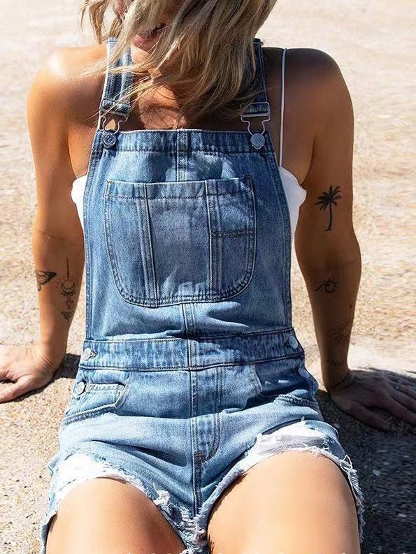 Women's Jumpsuits Washed Pockets Shredded Straight Denim Jumpsuit - Jumpsuits - Instastyled | Online Fashion Free Shipping Clothing, Dresses, Tops, Shoes - 30-40 - 30/06/2022 - Bottoms