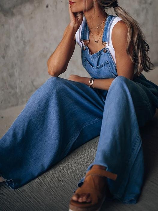Women's Jumpsuits Wide-Leg Leisure Vacation Denim Jumpsuit - Jumpsuits & Rompers - INS | Online Fashion Free Shipping Clothing, Dresses, Tops, Shoes - 19/08/2021 - Bottom - Category_Jumpsuits & Rompers