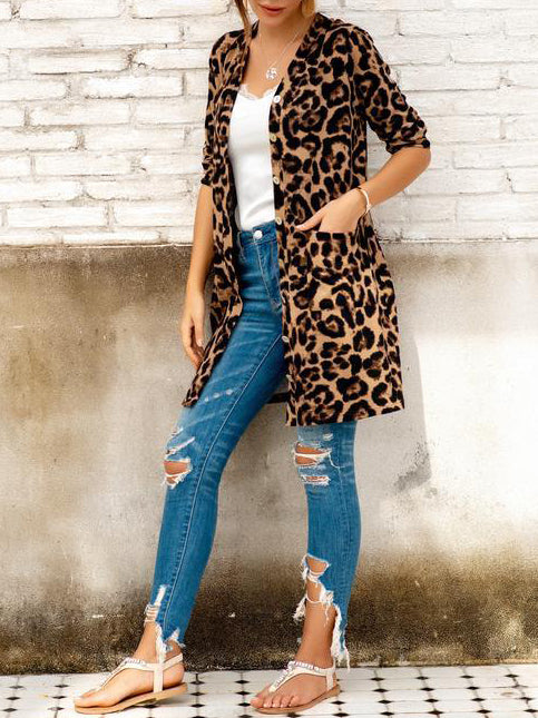Women's Leopard Print Long-sleeved Coat