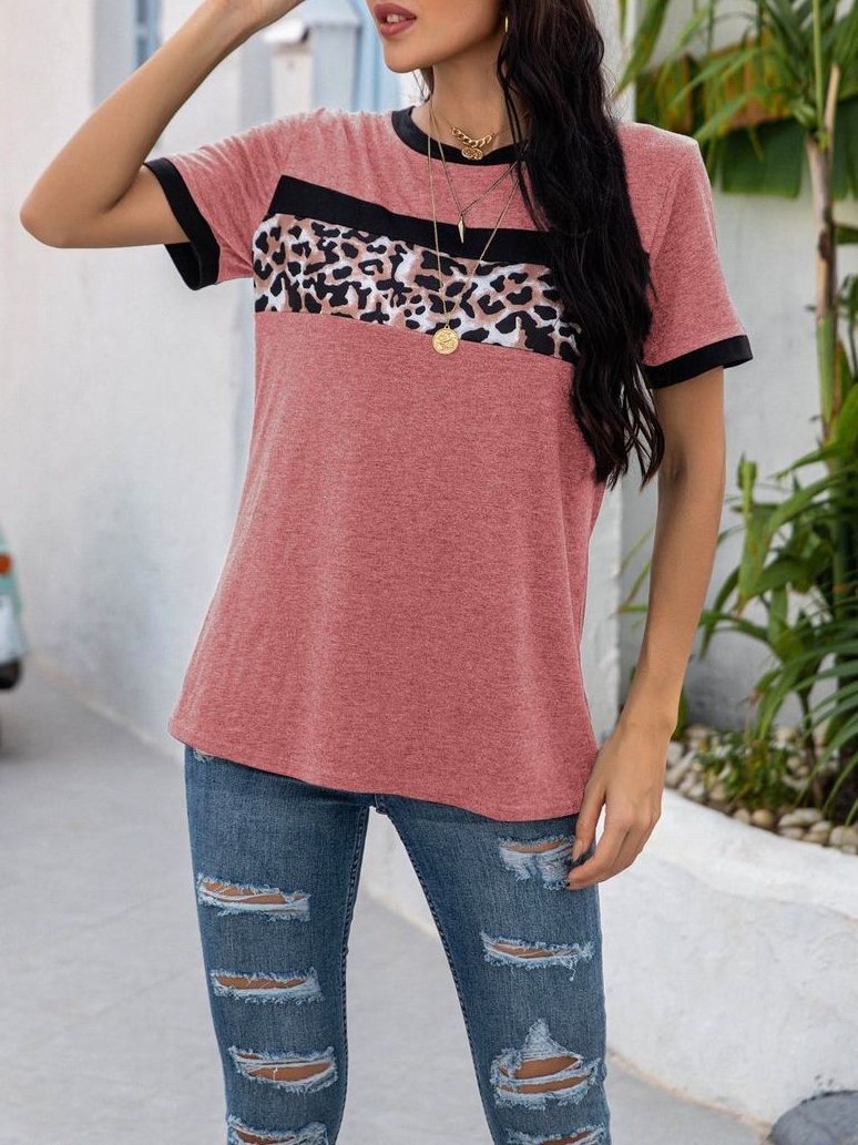 Women's Leopard Print Patchwork T-shirt - T-Shirts - INS | Online Fashion Free Shipping Clothing, Dresses, Tops, Shoes - 2XL - Black - Blue