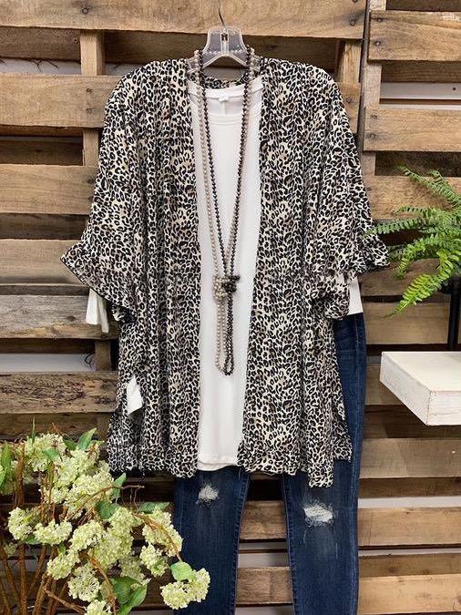 WOMEN’S LEOPARD PRINT RUFFLED SLEEVES SPLIT CASUAL COAT - INS | Online Fashion Free Shipping Clothing, Dresses, Tops, Shoes