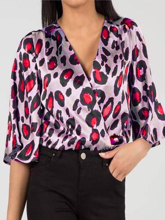 Women's Leopard Print V-neck Silk Shirt