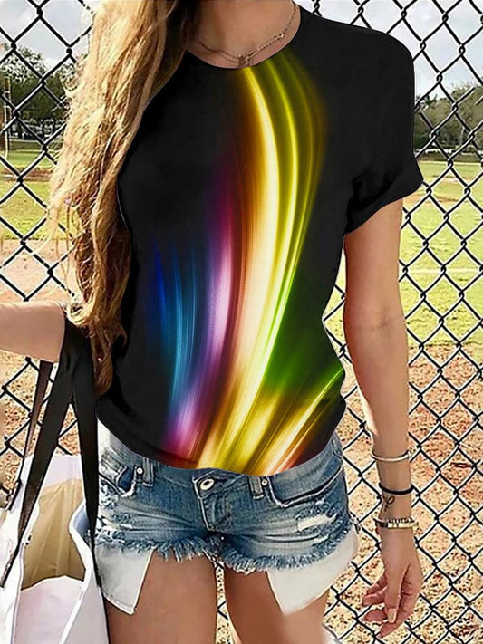 Women's Light Effect Printing Round Neck T-shirt - T-shirts - INS | Online Fashion Free Shipping Clothing, Dresses, Tops, Shoes - 10-20 - 13/07/2021 - color-black