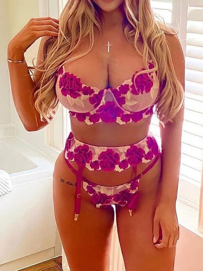 Women's Lingeries Flower Embroidery Three-Point Underwear Set - Lingeries - Instastyled | Online Fashion Free Shipping Clothing, Dresses, Tops, Shoes - 16/03/2022 - 20-30 - All Accs & Jewelry