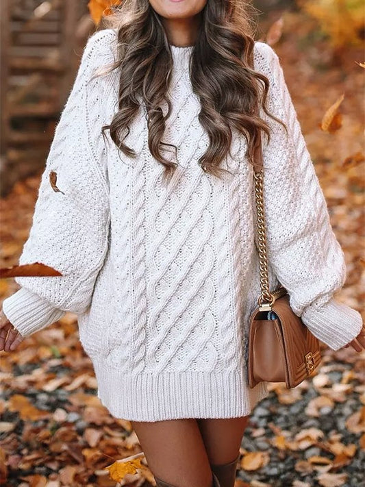 Women's Mini Dresses Crewneck Long Sleeve Oversized Knitted Dress - Mini Dresses - Instastyled | Online Fashion Free Shipping Clothing, Dresses, Tops, Shoes - 18/10/2022 - color-apricot - color-black