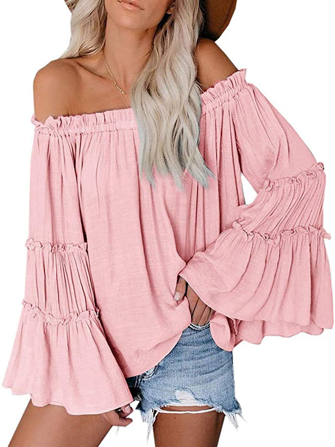 Womens Off The Shoulder Long Bell Sleeve Tops Flared Casual Loose Blouse - Blouse - INS | Online Fashion Free Shipping Clothing, Dresses, Tops, Shoes - 16/03/2021 - Black - Blouse