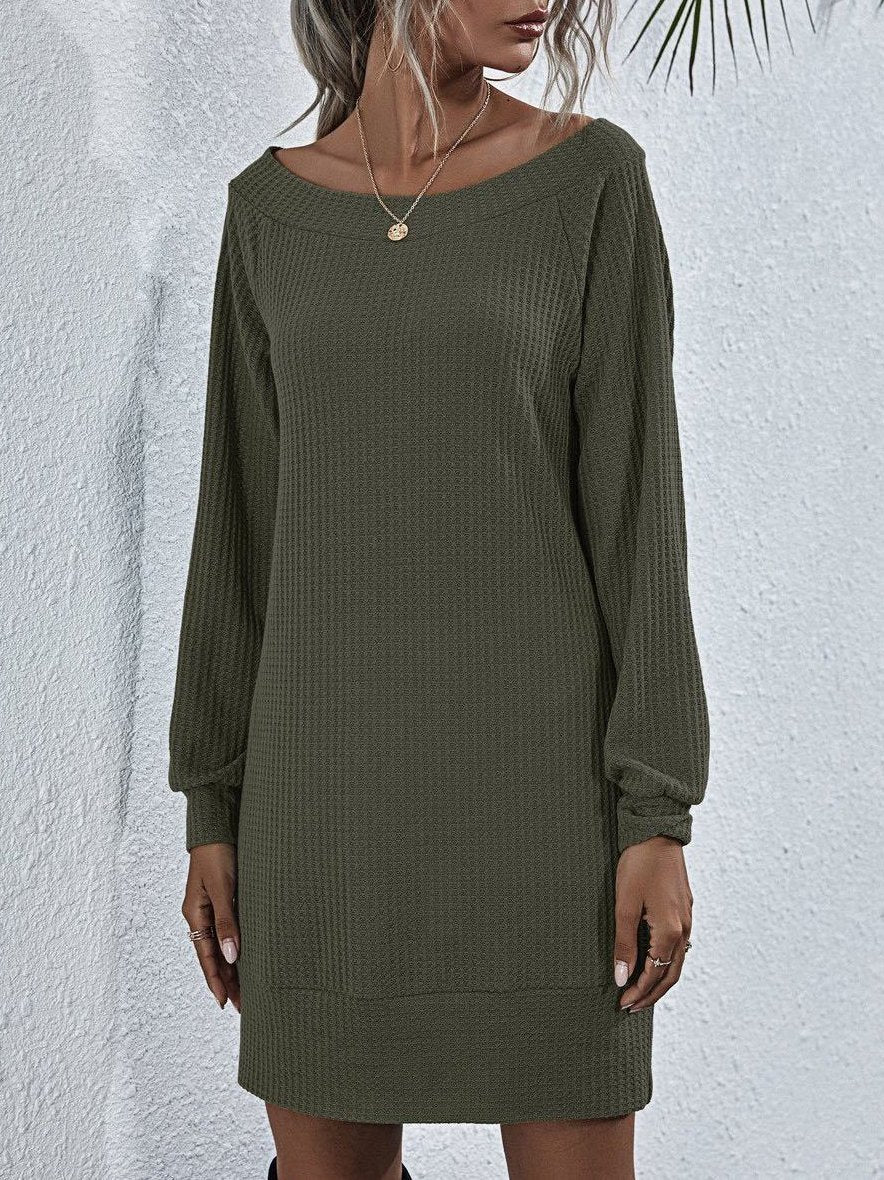Women's One-line Shoulder Dress With Long Sleeves - Dresses - INS | Online Fashion Free Shipping Clothing, Dresses, Tops, Shoes - Army Green - Black - Color_Army Green