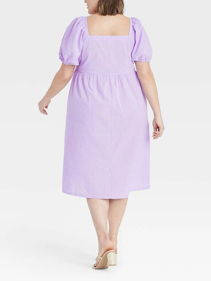 Women's Over Size Puff Trumpet Sleeve Dress - Midi Dresses - INS | Online Fashion Free Shipping Clothing, Dresses, Tops, Shoes - 19/04/2021 - 1904V3 - Category_Midi Dresses
