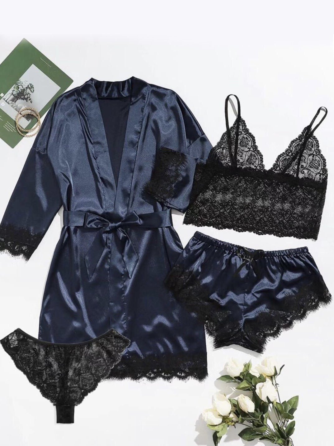 Women's Pajamas 4-Piece Lace Nightgown Suspender Pajama Set - Pajamas - Instastyled | Online Fashion Free Shipping Clothing, Dresses, Tops, Shoes - 17/12/2021 - 20-30 - Bottoms