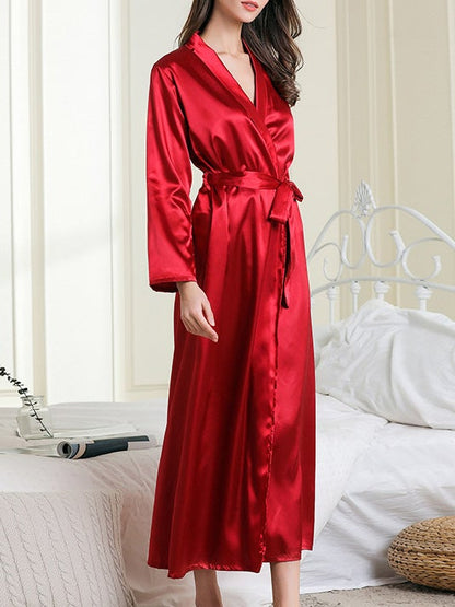 Women's Pajamas Acetate Silk Lapel Nightgown Home Belted Pajamas - Pajamas - Instastyled | Online Fashion Free Shipping Clothing, Dresses, Tops, Shoes - 17/12/2021 - Bottoms - color-black