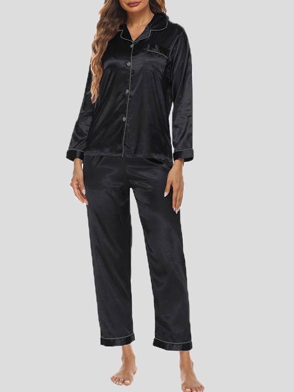 Women's Pajamas Acetate Silk Two-Piece Pajamas Set - Pajamas, - Instastyled | Online Fashion Free Shipping Clothing, Dresses, Tops, Shoes - 17/12/2021 - Bottoms - color-black