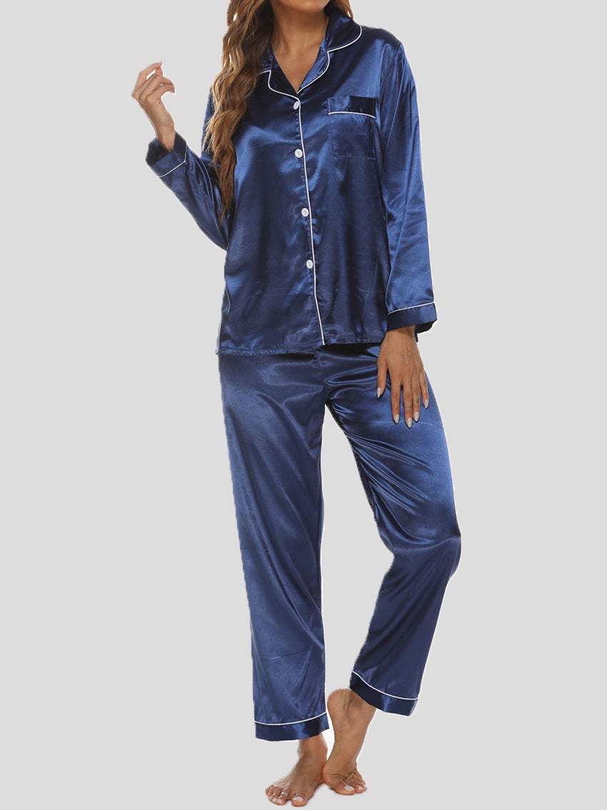 Women's Pajamas Acetate Silk Two-Piece Pajamas Set - Pajamas, - Instastyled | Online Fashion Free Shipping Clothing, Dresses, Tops, Shoes - 17/12/2021 - Bottoms - color-black