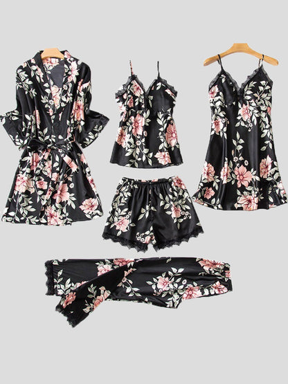 Women's Pajamas Comfortable Lace Five-Piece Homewear Nightgown Pajamas - Pajamas - Instastyled | Online Fashion Free Shipping Clothing, Dresses, Tops, Shoes - 17/12/2021 - Bottoms - color-black