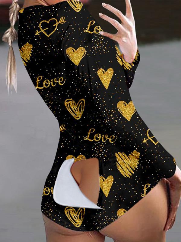 Women's Pajamas Heart Print Button Flap Long Sleeve Pajamas - Pajamas - INS | Online Fashion Free Shipping Clothing, Dresses, Tops, Shoes - 20-30 - 28/10/2021 - Bottoms