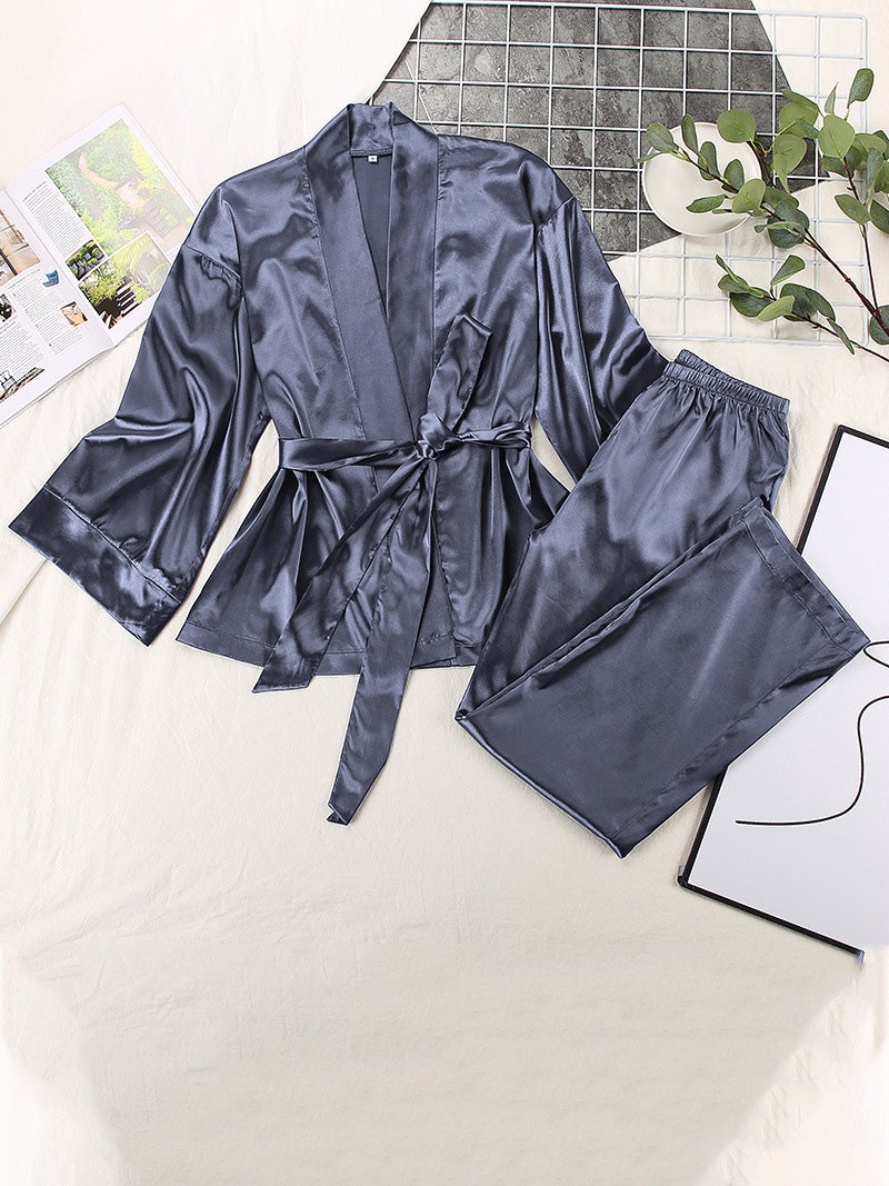 Women's Pajamas Long Sleeve Cardigan Belted Simple Home Pajamas - Pajamas - Instastyled | Online Fashion Free Shipping Clothing, Dresses, Tops, Shoes - 17/12/2021 - Bottoms - color-black