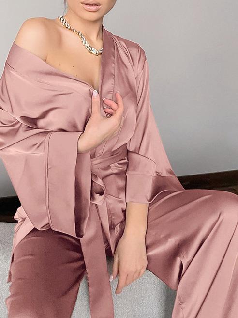 Women's Pajamas Long Sleeve Cardigan Lace Nightgown Loose Pants Pajama Set - Pajamas - INS | Online Fashion Free Shipping Clothing, Dresses, Tops, Shoes - 18/08/2021 - 30-40 - Bottom