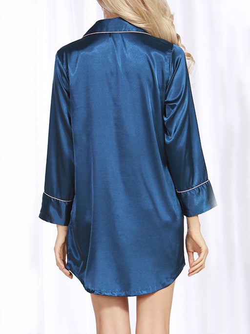 Women's Pajamas Long Sleeve Shirt Acetate Silk Nightdress - Pajamas - Instastyled | Online Fashion Free Shipping Clothing, Dresses, Tops, Shoes - 18/12/2021 - Bottoms - Color_Black