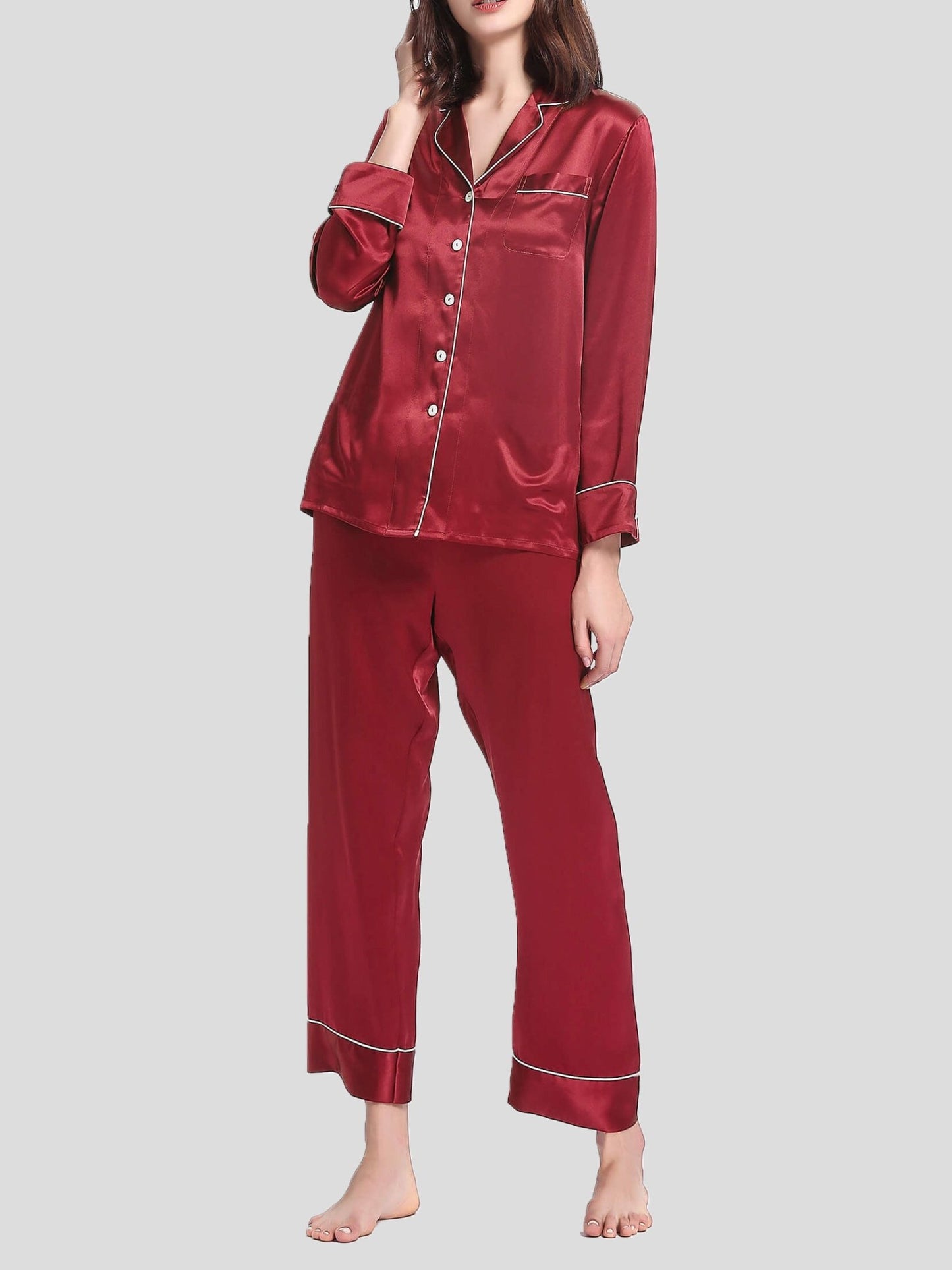 Women's Pajamas Long Sleeve Trousers Acetate Silk Pajamas Set - Pajamas - Instastyled | Online Fashion Free Shipping Clothing, Dresses, Tops, Shoes - 18/12/2021 - Bottoms - Color_Blue