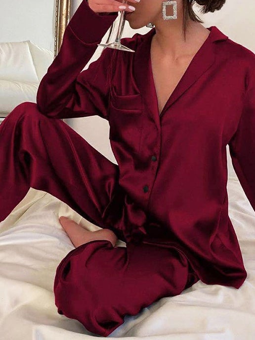 Women's Pajamas Long Sleeve Trousers Pajamas Acetate Silk Home Service - Pajamas - Instastyled | Online Fashion Free Shipping Clothing, Dresses, Tops, Shoes - 17/12/2021 - Bottoms - color-blue