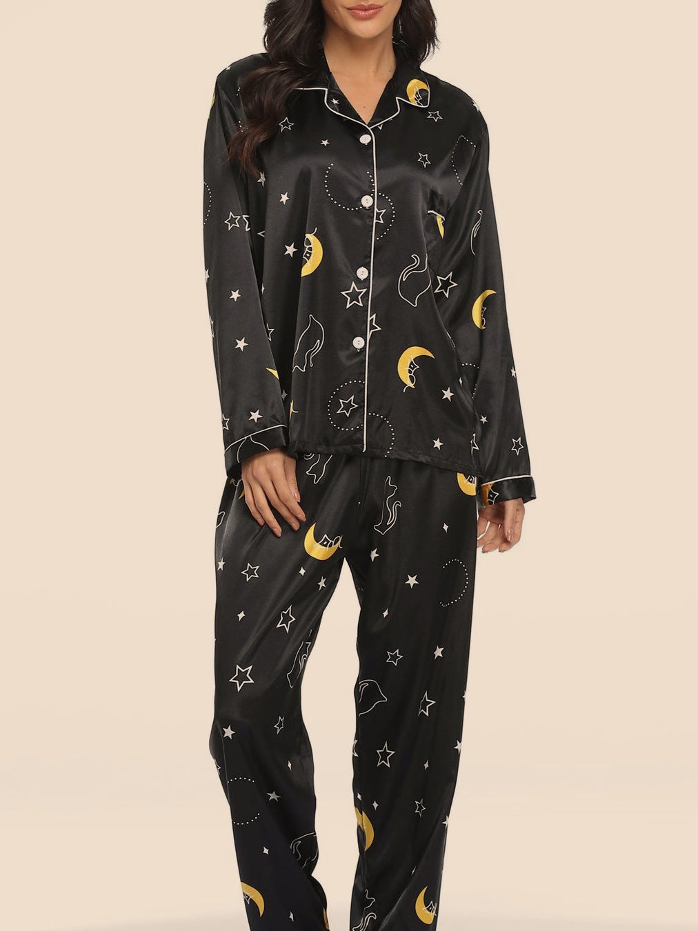 Women's Pajamas Printed Acetate Silk Two-Piece Home Pajamas Set - Pajamas - Instastyled | Online Fashion Free Shipping Clothing, Dresses, Tops, Shoes - 17/12/2021 - Bottoms - color-black