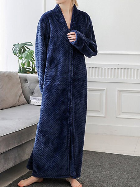 Women's Pajamas Solid Zip Flannel Long Sleeve Nightdress - Pajamas - Instastyled | Online Fashion Free Shipping Clothing, Dresses, Tops, Shoes - 24/09/2022 - bottoms - color-blue