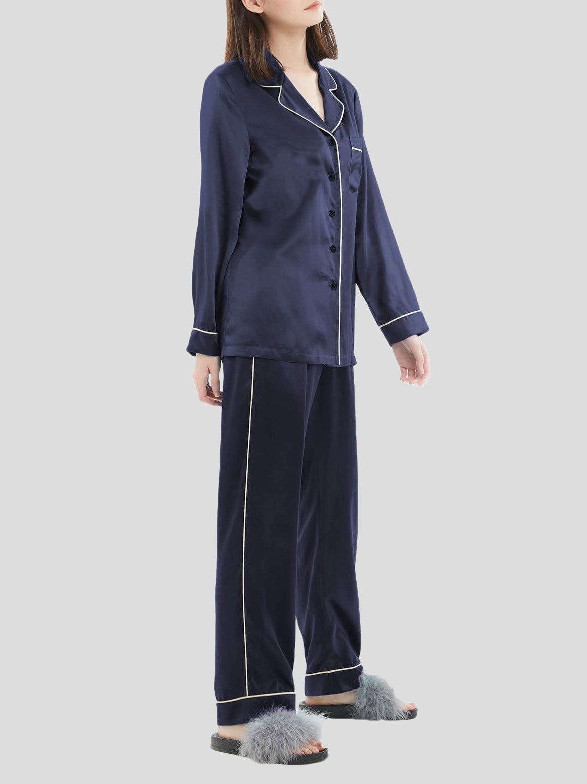 Women's Pajamas Two-Piece Acetate Silk Pajamas Set - Pajamas - Instastyled | Online Fashion Free Shipping Clothing, Dresses, Tops, Shoes - 18/12/2021 - Bottoms - Color_Blue