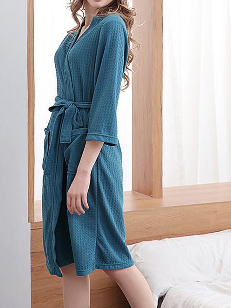 Women's Pajamas Waffle Pocket Tie Long Sleeve Robe - Pajamas - Instastyled | Online Fashion Free Shipping Clothing, Dresses, Tops, Shoes - 24/09/2022 - 30-40 - bottoms