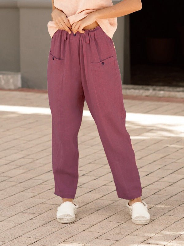 Women's Pants Button Pocket Elastic Waist Casual Pants - Pants - Instastyled | Online Fashion Free Shipping Clothing, Dresses, Tops, Shoes - 20-30 - 30/04/2022 - BOT2204291121