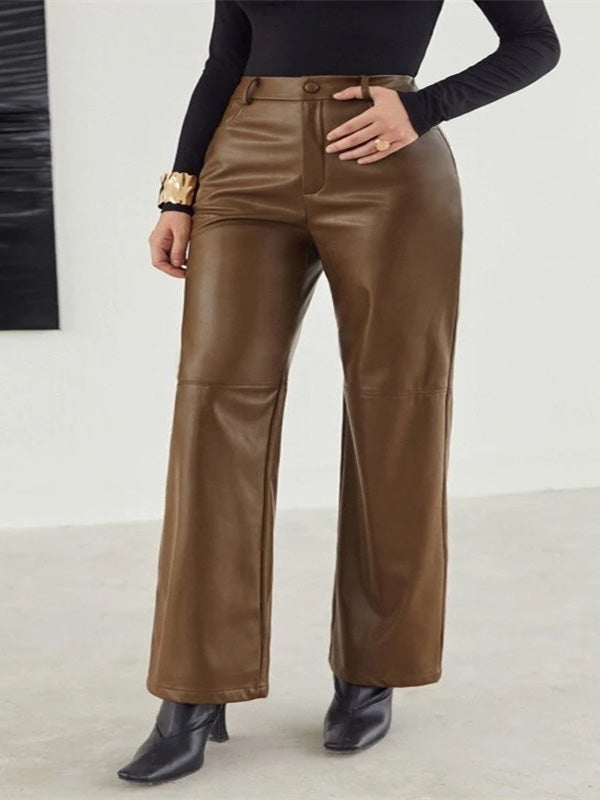 Women's Pants Casual Commuter PU Leather Straight Pants - Pants - Instastyled | Online Fashion Free Shipping Clothing, Dresses, Tops, Shoes - 11/01/2022 - 40-50 - Bottoms