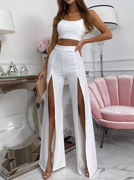 Women's Pants Casual Double Slit Wide Leg Pant - Pants - Instastyled | Online Fashion Free Shipping Clothing, Dresses, Tops, Shoes - 11/02/2022 - 20-30 - Bottoms