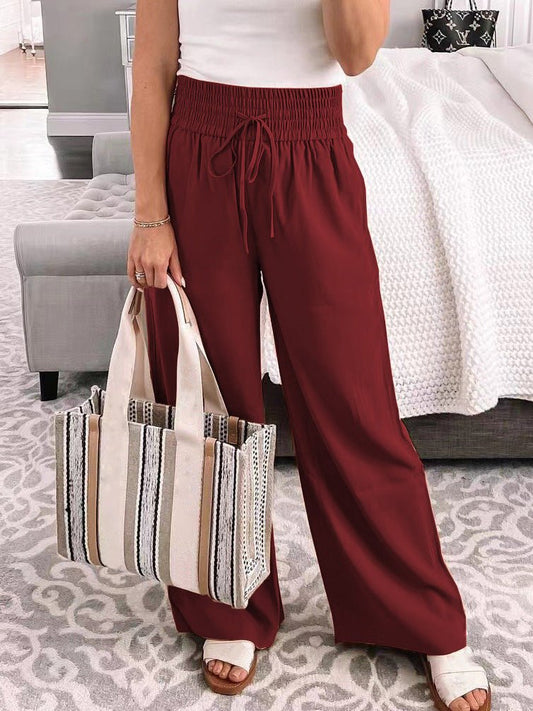 Women's Pants Casual Elastic Waist Tie Wide Leg Pants - Pants - Instastyled | Online Fashion Free Shipping Clothing, Dresses, Tops, Shoes - 31/05/2022 - Bottoms - Color_Black