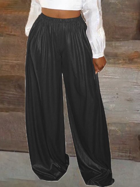 Women's Pants Casual Gold Stamping Elastic Waist Wide Leg Pants - Pants - Instastyled | Online Fashion Free Shipping Clothing, Dresses, Tops, Shoes - 07/09/2022 - Bottoms - Color_Black
