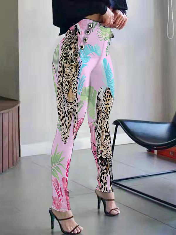 Women's Pants Casual Printed Waist Belted Skinny Trousers - Pants - Instastyled | Online Fashion Free Shipping Clothing, Dresses, Tops, Shoes - 05/01/2022 - 20-30 - Bottoms