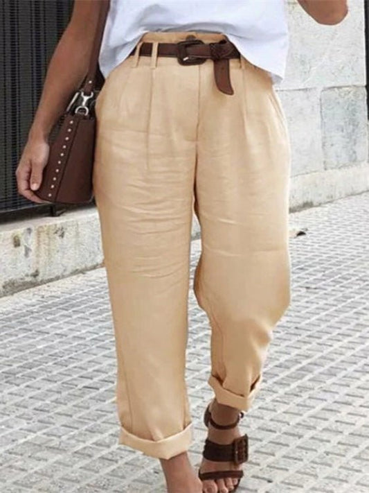 Women's Pants Casual Solid Button High Waist Pants - Pants - Instastyled | Online Fashion Free Shipping Clothing, Dresses, Tops, Shoes - 08/08/2022 - Bottoms - Color_Beige