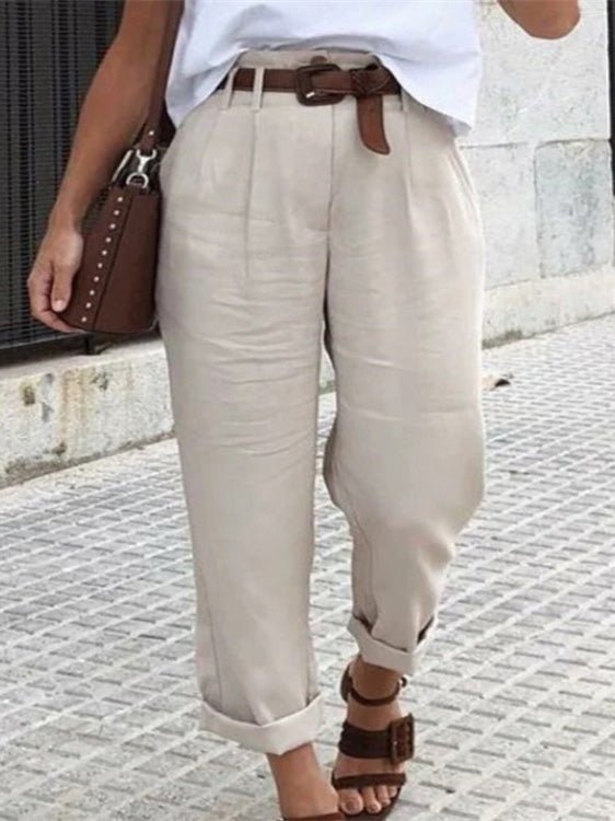 Women's Pants Casual Solid Button High Waist Pants - Pants - Instastyled | Online Fashion Free Shipping Clothing, Dresses, Tops, Shoes - 08/08/2022 - Bottoms - Color_Beige
