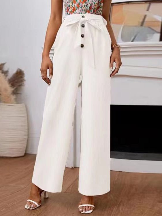 Women's Pants Casual Solid Button Lace Up Wide Leg Pants - Pants - Instastyled | Online Fashion Free Shipping Clothing, Dresses, Tops, Shoes - 20-30 - 21/06/2022 - Bottoms