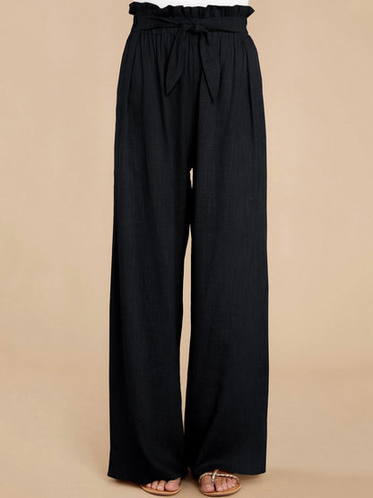 Women's Pants Casual Solid Cotton Belted Wide-Leg Pants - Pants - INS | Online Fashion Free Shipping Clothing, Dresses, Tops, Shoes - 20-30 - 31/08/2021 - Bottom