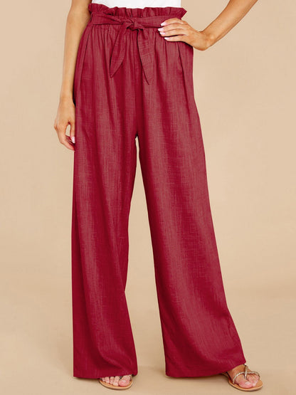 Women's Pants Casual Solid Cotton Belted Wide-Leg Pants - Pants - INS | Online Fashion Free Shipping Clothing, Dresses, Tops, Shoes - 20-30 - 31/08/2021 - Bottom