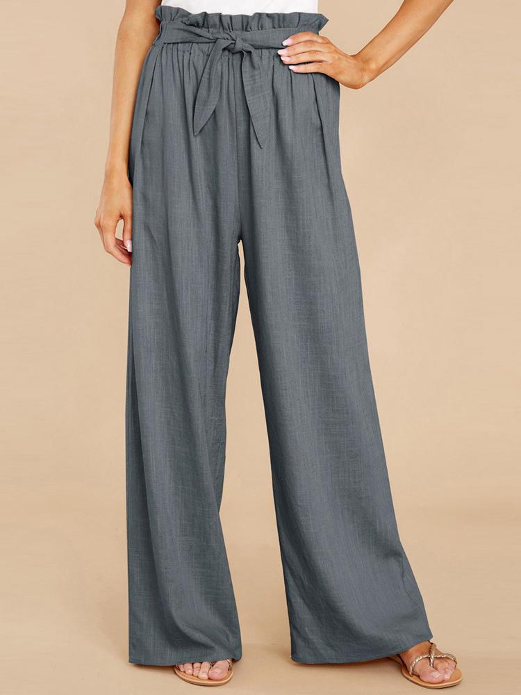 Women's Pants Casual Solid Cotton Belted Wide-Leg Pants - Pants - INS | Online Fashion Free Shipping Clothing, Dresses, Tops, Shoes - 20-30 - 31/08/2021 - Bottom