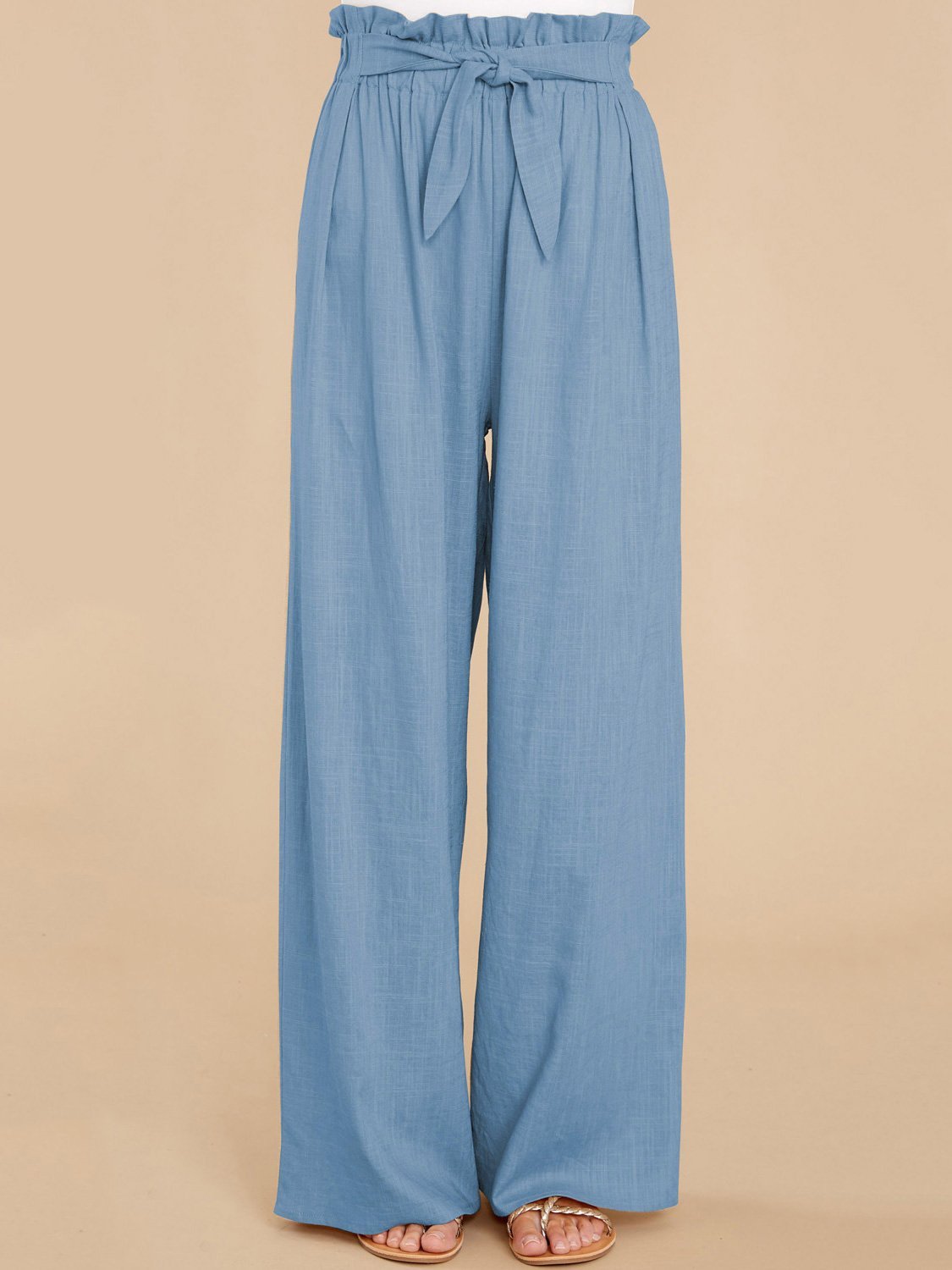 Women's Pants Casual Solid Cotton Belted Wide-Leg Pants - Pants - INS | Online Fashion Free Shipping Clothing, Dresses, Tops, Shoes - 20-30 - 31/08/2021 - Bottom