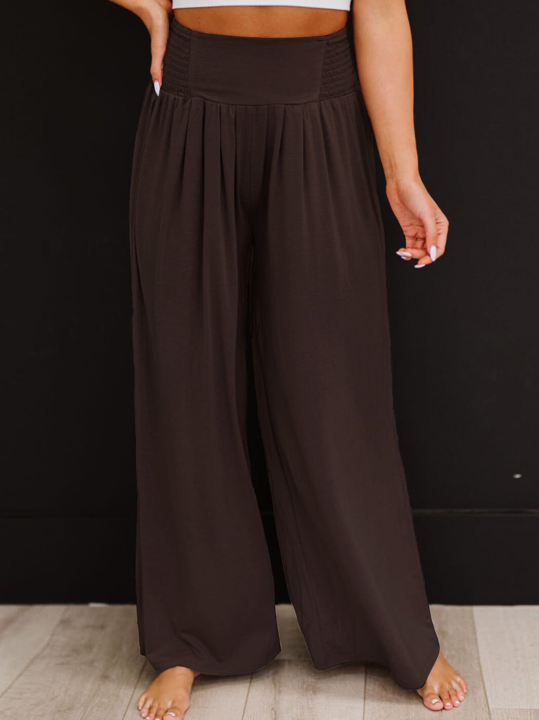 Women's Pants Casual Solid Elastic High Waist Wide Leg Pants - Pants - Instastyled | Online Fashion Free Shipping Clothing, Dresses, Tops, Shoes - 09/08/2022 - Bottoms - Color_Black