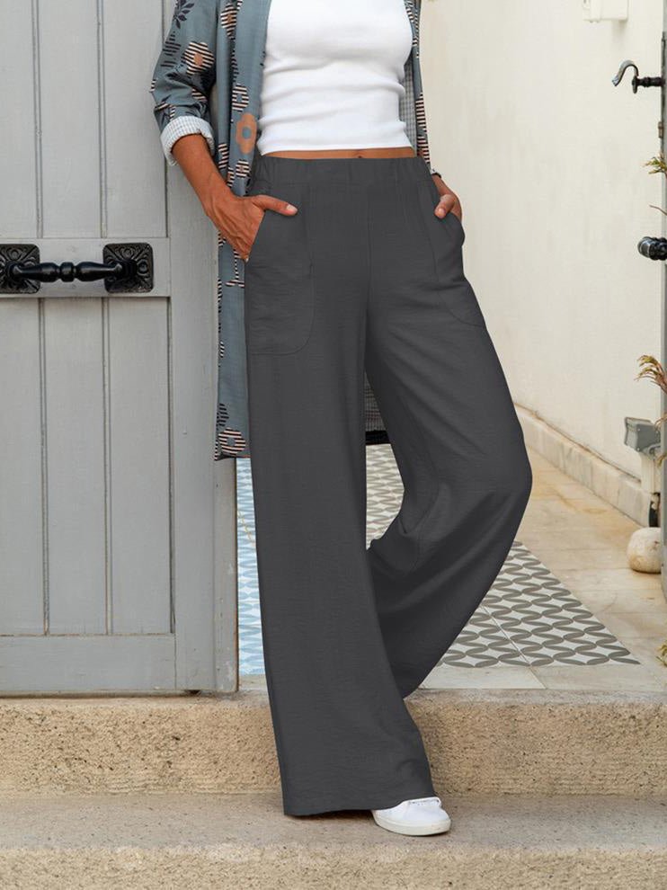 Women's Pants Casual Solid Elastic Waist Pocket Wide Leg Pants - Pants - Instastyled | Online Fashion Free Shipping Clothing, Dresses, Tops, Shoes - 25/08/2022 - Bottoms - Color_Apricot
