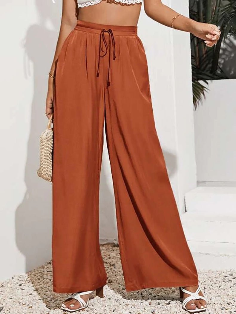 Women's Pants Casual Solid Elastic Waist Tie Wide Leg Pants - Pants - Instastyled | Online Fashion Free Shipping Clothing, Dresses, Tops, Shoes - 20-30 - 28/06/2022 - Bottoms