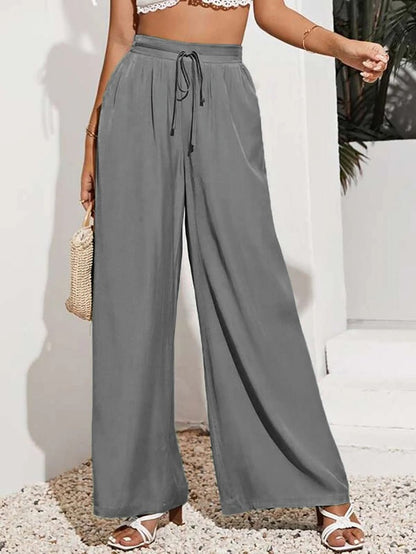 Women's Pants Casual Solid Elastic Waist Tie Wide Leg Pants - Pants - Instastyled | Online Fashion Free Shipping Clothing, Dresses, Tops, Shoes - 20-30 - 28/06/2022 - Bottoms