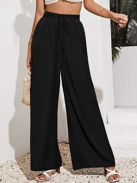 Women's Pants Casual Solid Elastic Waist Tie Wide Leg Pants - Pants - Instastyled | Online Fashion Free Shipping Clothing, Dresses, Tops, Shoes - 20-30 - 28/06/2022 - Bottoms