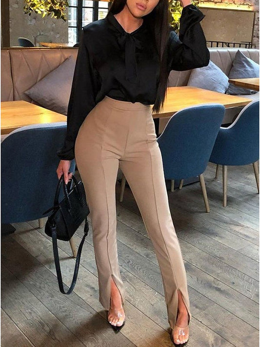 Women's Pants Casual Solid High Waist Slim Slit Pants - Pants - Instastyled | Online Fashion Free Shipping Clothing, Dresses, Tops, Shoes - 11/01/2022 - 30-40 - Bottoms