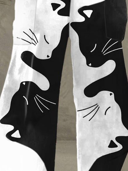 Women's Pants Cat Print Pocket Wide Leg Pants - Pants - Instastyled | Online Fashion Free Shipping Clothing, Dresses, Tops, Shoes - 07/03/2022 - 30-40 - Bottoms