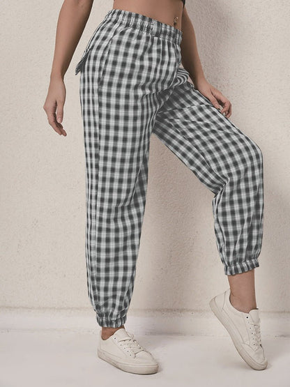 Women's Pants Check Print Elastic Waist Casual Harem Pants - Pants - Instastyled | Online Fashion Free Shipping Clothing, Dresses, Tops, Shoes - 22/09/2022 - Bottoms - Color_Black