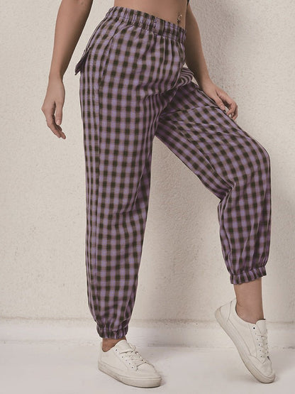 Women's Pants Check Print Elastic Waist Casual Harem Pants - Pants - Instastyled | Online Fashion Free Shipping Clothing, Dresses, Tops, Shoes - 22/09/2022 - Bottoms - Color_Black